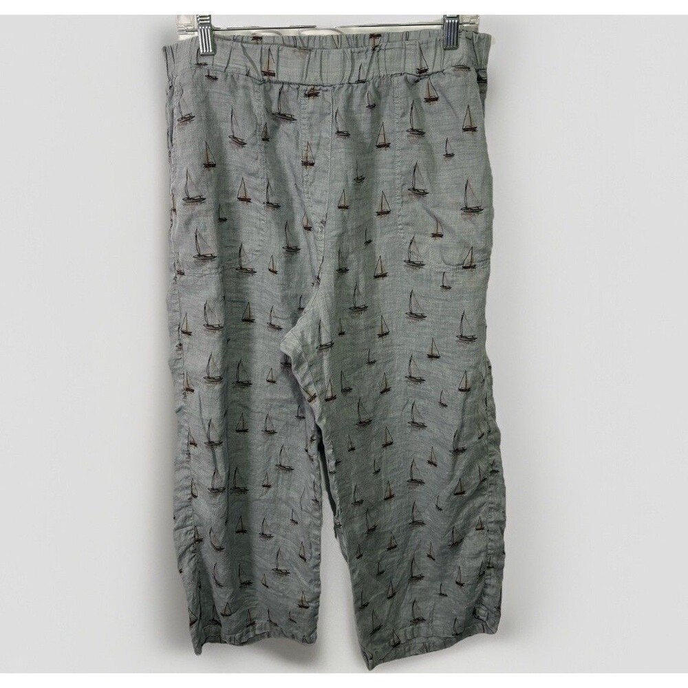 Cut Loose Womens Large Linen Pull On Ankle Pants Sailboat Print Coastal Nautical
